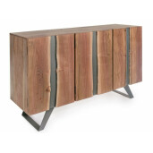 Comoda lemn natur cu insertie metal gri si picioare fier gri Aron 145 cm x 40 cm x 85 h