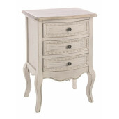Comoda cu 3 sertare din lemn bej maro antichizat Clarisse 48 cm x 35 cm x 69 h