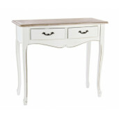 Consola cu 2 sertare din lemn alb patinat si natur Justine 90 cm x 40 cm x 80 h
