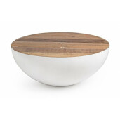 Masuta cafea metal alb cu blat lemn natur Lancaster Ø 90 cm x 38  h