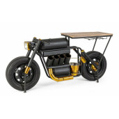 Consola tip Bar model Motocicleta din fier negru si lemn natur 183 cm x 44 cm x 86 h