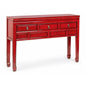 Consola cu 3 sertare din lemn rosu patinat Jinan 128 cm x 30 cm x 88 h