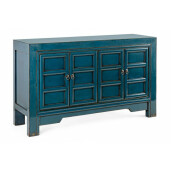 Comoda cu 2 usi din lemn albastru patinat Jinan 133 cm x 40 cm x 82 h