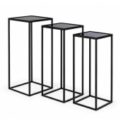 Set 3 masute fier negru Nucleos 24x24x65 cm, 28x28x70 cm, 31x31x75 cm