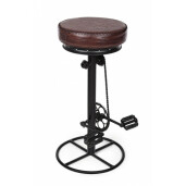 Scaun de bar cu picior din fier negru si sezut din piele naturala maro Cycle Ø 42 cm x 80 h