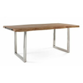Masa cu picioare din inox si blat lemn maro Osbert 180 cm x 90 cm x 77 h