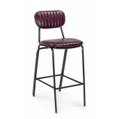 Scaun de bar cu spatar picioare fier negru si sezut piele ecologica bordeaux Debbie 44 cm x 51 cm x 100 h x 74 h1