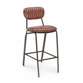 Scaun de bar cu spatar picioare fier negru si sezut piele ecologica maro Debbie 44 cm x 51 cm x 100 h x 74 h1