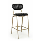 Scaun de bar cu spatar picioare fier auriu si sezut piele ecologica neagra Addy 41 cm x 51 cm x 100 h x 73 h1