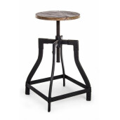 Taburet din fier negru sezut cu inaltime reglabila lemn mango maro Revolve Ø 35 cm x 70 h