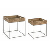Set 2 masute cafea blat lemn natur model tava picioare fier gri Narvik 34 cm x 37 cm x 42 h; 47 cm x 47 cm x 50 h