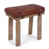 Taburet din lemn mango si sezut din piele naturala maro Charleston 54 cm x 30 cm x 53 h