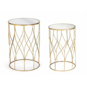 Set 2 masute cafea blat oglinda cadru fier auriu Elenor Ø 33 cm x 51 h; Ø 38 cm x 56 h