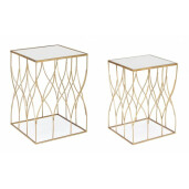 Set 2 masute cafea blat oglinda cadru fier auriu Elenor 36x36x51 cm, 41x41x56 cm