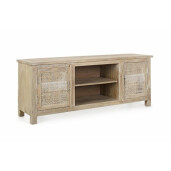 Comoda 2 usi cu polita lemn natur cu patina alba Mayra 150 cm x 40 cm x 60 h