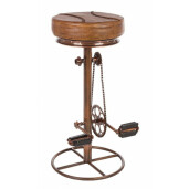 Scaun de bar cu picior fier si sezut piele maro Cycle Ø 42 cm x 80 h
