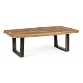 Masuta de cafea cu blat din lemn maro si picioare fier negru patina argintie Elmer 120 cm x 70 cm x 42 h