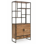 Biblioteca lemn natur si fier negru cu patina argintie Elmer 90 cm x 40 cm x 200 h