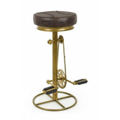 Scaun de bar cu picior fier auriu si sezut piele maro Cycle Ø 42 cm x 80 h