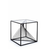 Masuta cafea cu cadru din fier negru si blat sticla Espiral 48 cm x 48 cm x 51 h 