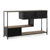 Consola cu 3 usi din fier negru  si 2 polite din lemn maro Roderic 140 cm x 35 cm x 82 h
