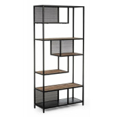 Raft 6 polite de pardoseala din fier negru si polite din lemn maro Roderic 84 cm x 35 cm x 188 h
