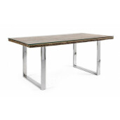 Masa cu picioare din otel argintiu si blat lemn maro sticla Stanton 180 cm x 90 cm x 76 h