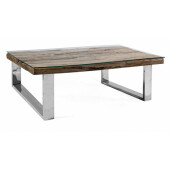 Masuta de cafea cu picioare inox si blat din lemn maro si sticla Stanton 100 cm x 100 cm x 40 h