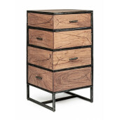 Comoda cu 4 sertare laterale din lemn maro si cadru fier negru cu patina argintie Egon 45 cm x 45 cm x 90 h