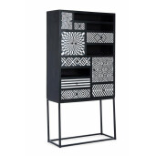 Dulap 4 usi 6 sertare lemn negru alb Janesh 180 cm x 40 cm x 85 h