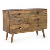 Comoda 6 sertare lemn mango maro Sylvester 114x40x80 cm