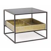 Masuta de cafea din fier auriu negru cu blat sticla Mavila 62 cm x 62 cm x 50 h