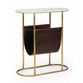 Masuta de cafea din fier auriu blat din marmura si suport reviste piele naturala maro Marmol 53 cm x 23 cm x 59 h