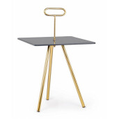 Masuta cafea cu blat sticla gri picioare fier auriu Inesh 40 cm x 40 cm x 67 h