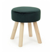 Taburet cu picioare din lemn natur si sezut velur verde Adeline 34x34x38 cm