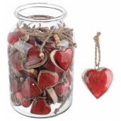 Set 60 ornamente brad Inimioare lemn rosu natur 5x6 cm