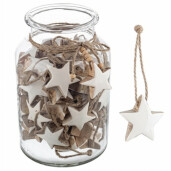 Set 60 ornamente brad Inimioare lemn alb natur 5x5 cm