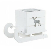 Suport lumanare din lemn alb si sticla model Sanie 16x9x11.5 cm