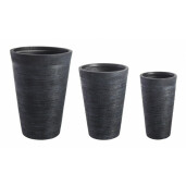 Set 3 ghivece flori fibra sticla neagra 30x50.5 cm, 40x56.5 cm, 49.5x69.5 cm