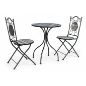Set 2 scaune pliabile si 1 masa din fier negru si ceramica multicolora Huston 38 cm x 38 cm x 92 h x 46 h1