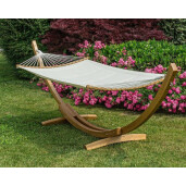 Hamac textl alb suport lemn maro 383x89x120 cm