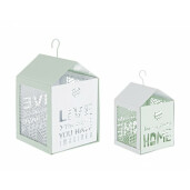 Set 2 felinare suspendabile din metal alb Armonia 11 cm x 11 cm x 20 h, 15 cm x 15 cm x 26 h