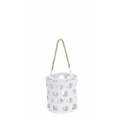 Felinar lemn alb Esagono 18x20 cm