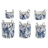 Set 6 cosuri depozitare din textil alb albastru Ø 43 cm x 45 h; 40 cm x 30 cm x 20 h