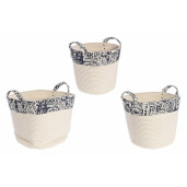Set 3 cosuri depozitare din textil crem albastru Veronica Ø 40 cm x 35 h