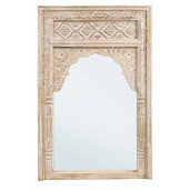 Oglinda decorativa perete lemn natur cu patina alba Nawal 80x6x120 cm