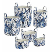 Set 6 cosuri depozitare din textil alb albastru Ø 43 cm x 45 h; 40 cm x 30 cm x 20 h
