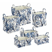 Set 6 cosuri dreptunghiulare depozitare din textil alb albastru 45 cm x 35 cm x 45 h