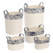 Set 5 cosuri depozitare din poliester crem si bumbac albastru ø 40 cm x 50 h