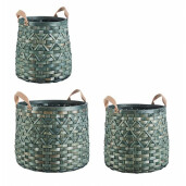 Set 3 cosuri rotunde depozitare din lemn verde Lisette Ø 48 cm x 41 h